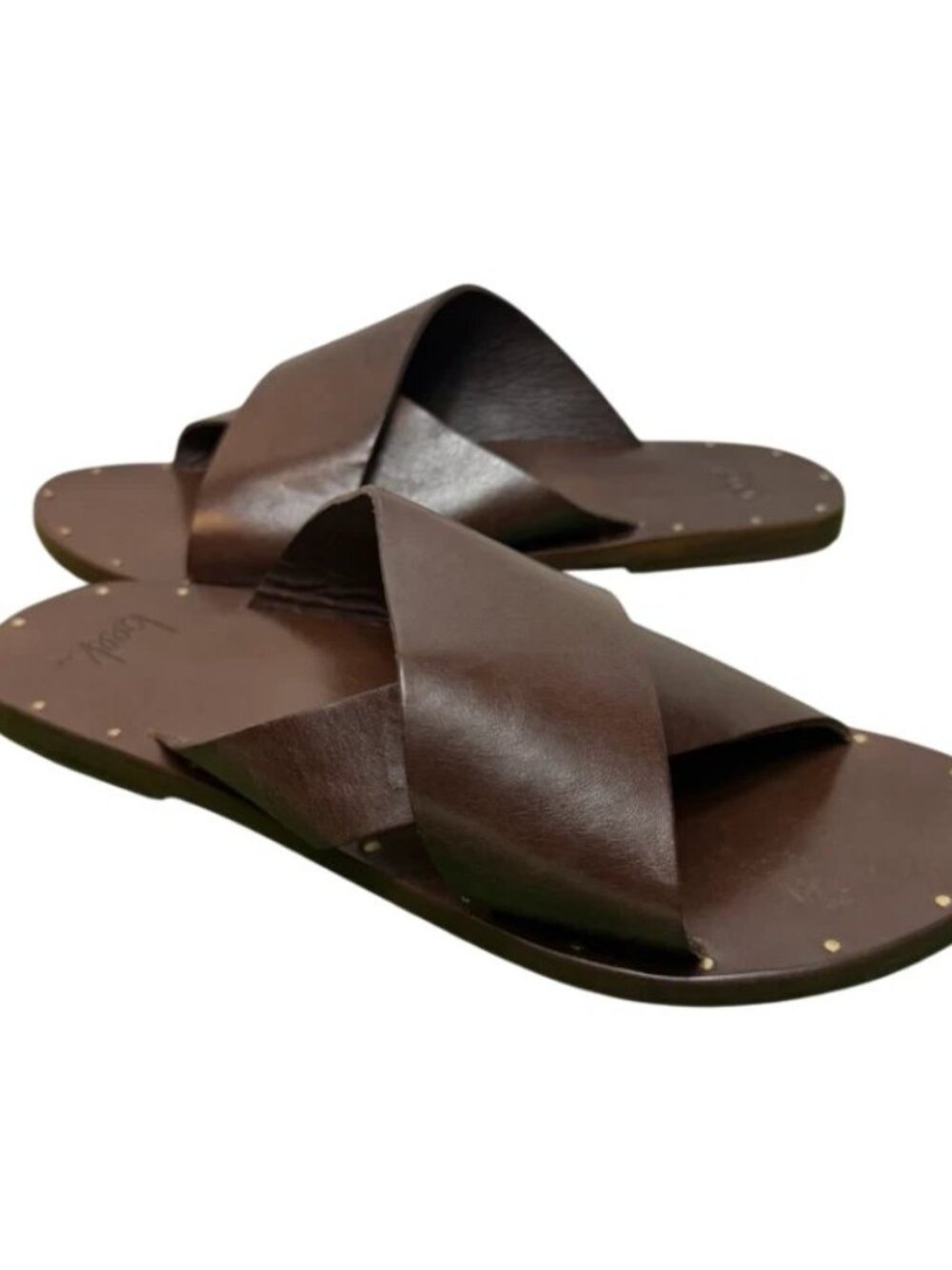 Beek Crisscross Crossover Brown Leather Womens Sandals Slide Shoes Size 8